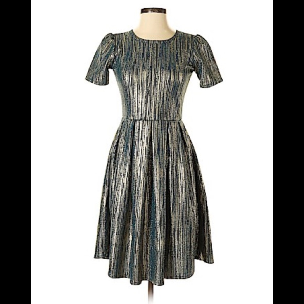 LulaRoe green and gold dress M